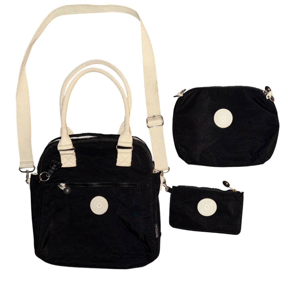 Kipling black and canvas straps tote bag and convertible crossbody & clip wallet